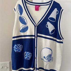 QUEEN OF SPARKLES Blue and White Knit Vest